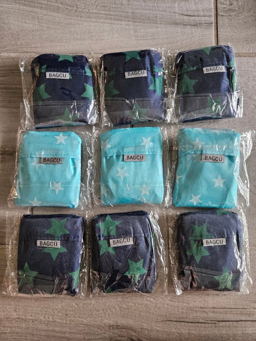 BAGGU Standard Reusable Shopping Bags Lot 9 Star Print Navy Aqua New